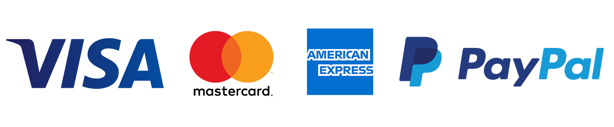 Visa, Mastercard, Amex, PayPal